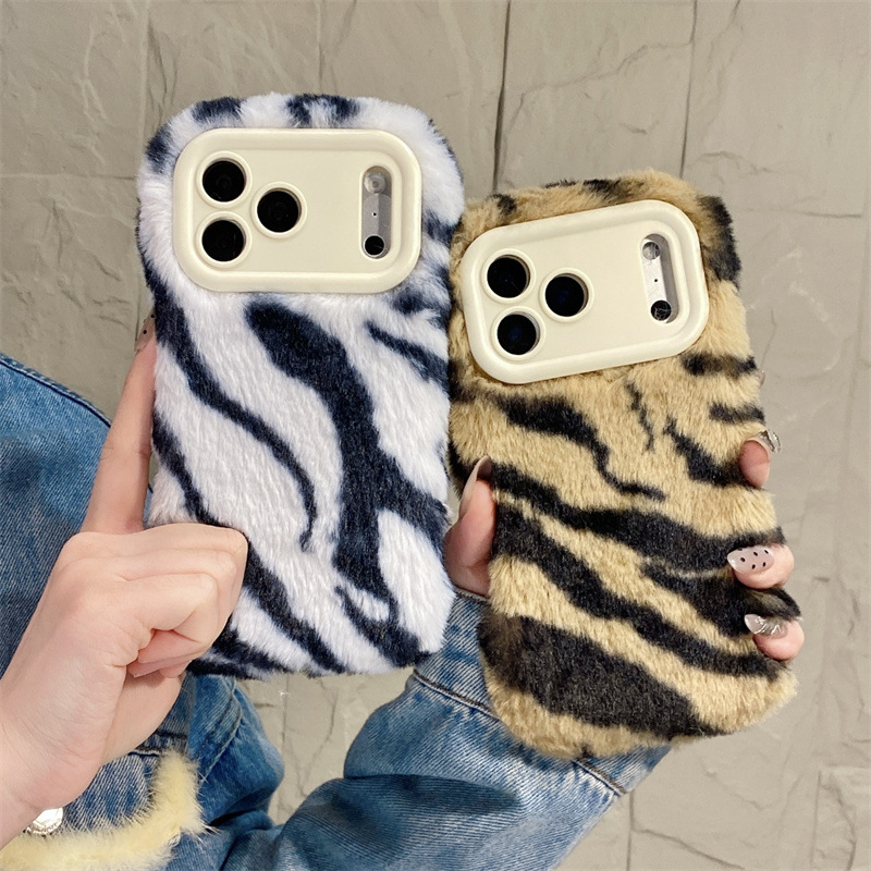 Apple Iphone 16 - Luxe zebra-patroon pluche telefoonhoesje voor iPhone